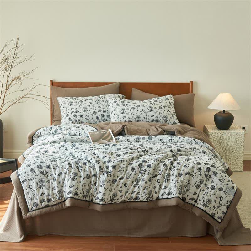 Black Floral Natural Cotton Gauze Quilt - King - image 0