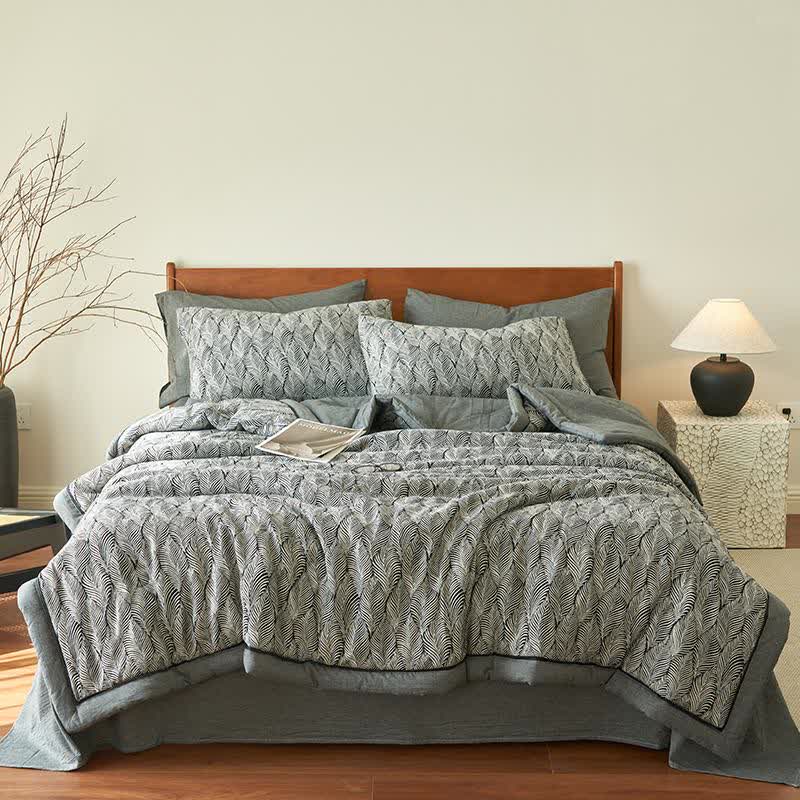 Leaf Stripe Natural Cotton Gauze Quilt - King - image 0