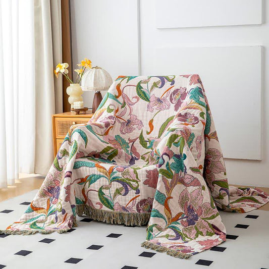 Flower Vine Cotton Gauze Tassel Blanket - image 0