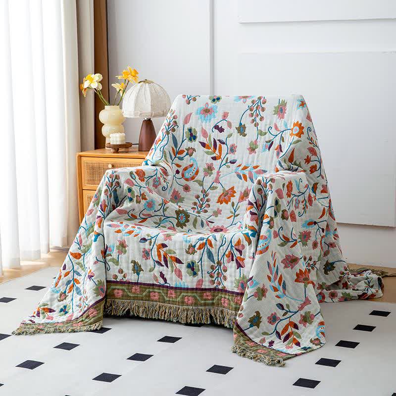 Bohemian Artistic Floral Leaf Cotton Blanket - image 0