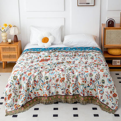 Bohemian Artistic Floral Leaf Cotton Blanket - image 2