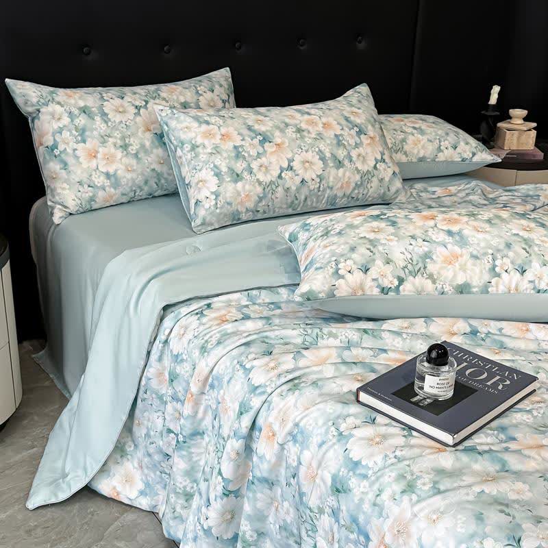 Silky Watercolor Flower Print Natural Quilt - image 4