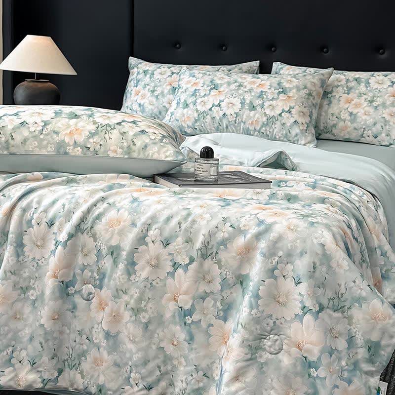 Silky Watercolor Flower Print Natural Quilt - image 6