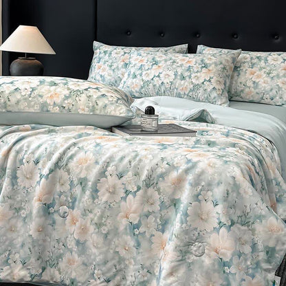 Silky Watercolor Flower Print Natural Quilt - image 6