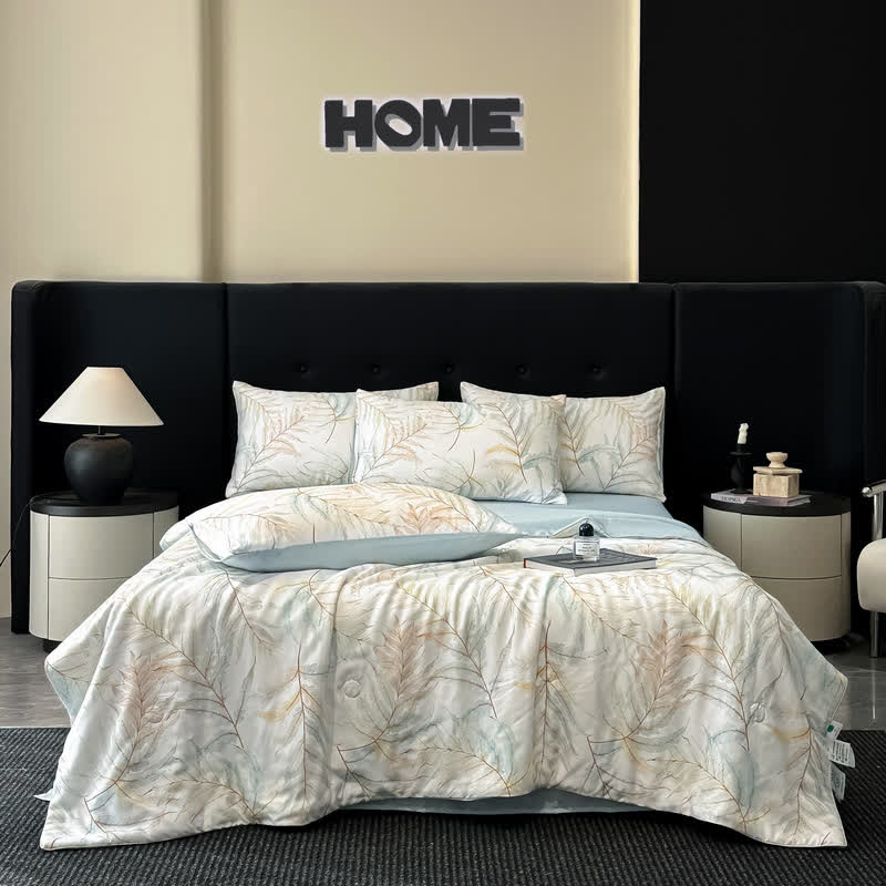 Tranquil Leaf Print Silky Natural Quilt - Bedding Sets - King - image 0