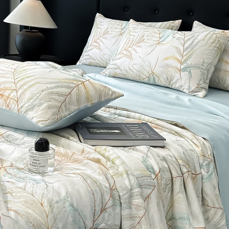 Tranquil Leaf Print Silky Natural Quilt - image 1