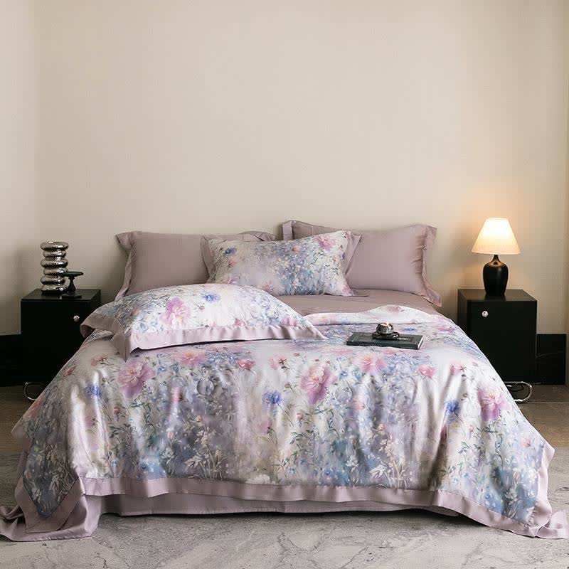 Poppy Floral Print Silky Natural Quilt - Purple - Bedding Sets - Queen - image 0