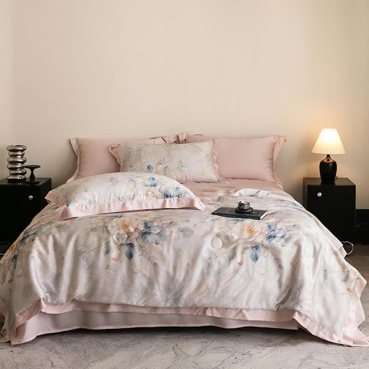 Pink Peony Print Silky Natural Quilt - Bedding Sets - Queen - image 0