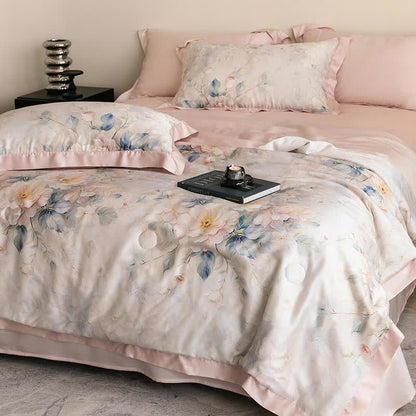 Pink Peony Print Silky Natural Quilt - image 1