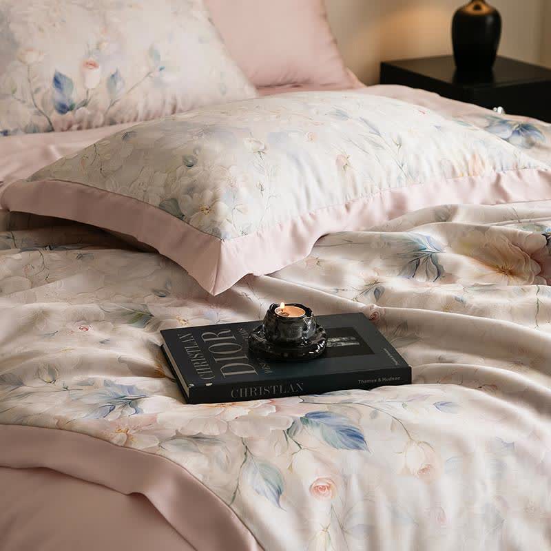 Pink Peony Print Silky Natural Quilt - image 3