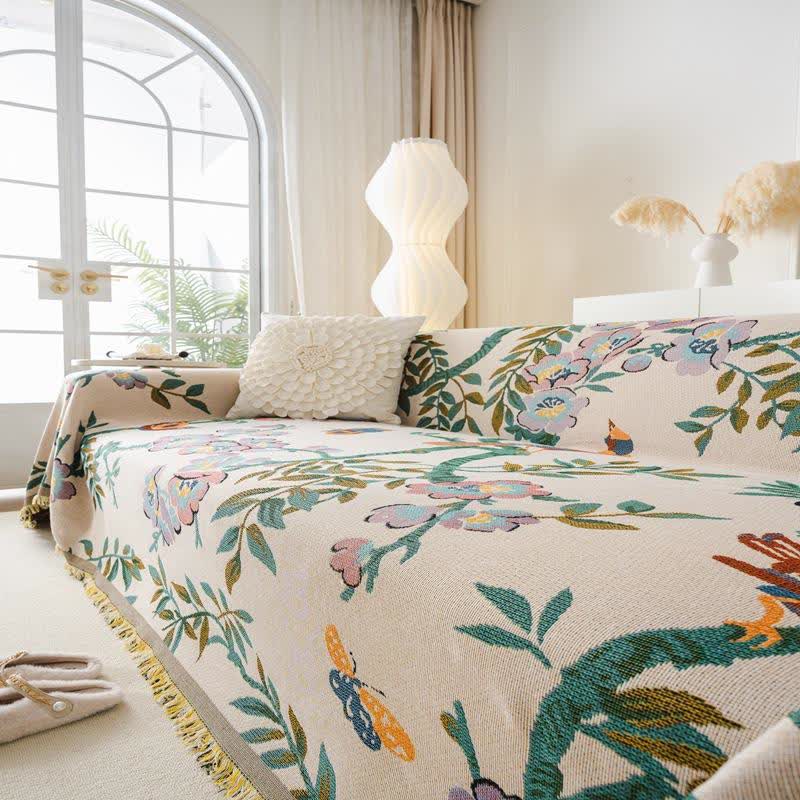 Green Leaf Floral Chenille Sofa Protector - image 4