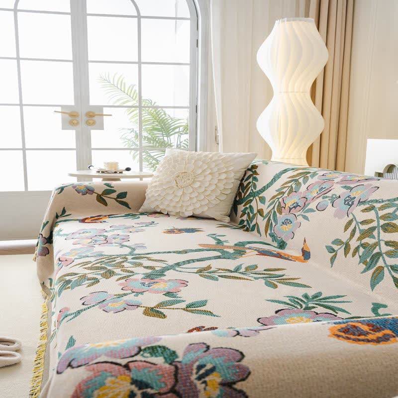 Green Leaf Floral Chenille Sofa Protector - image 3