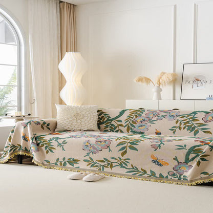 Green Leaf Floral Chenille Sofa Protector - image 2