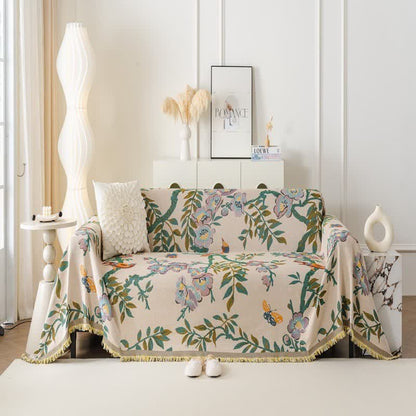 Green Leaf Floral Chenille Sofa Protector - 71" x 134" - image 0