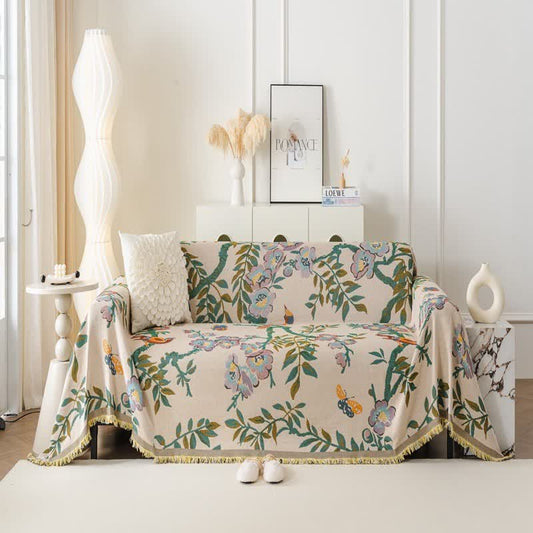 Green Leaf Floral Chenille Sofa Protector - 71" x 134" - image 0