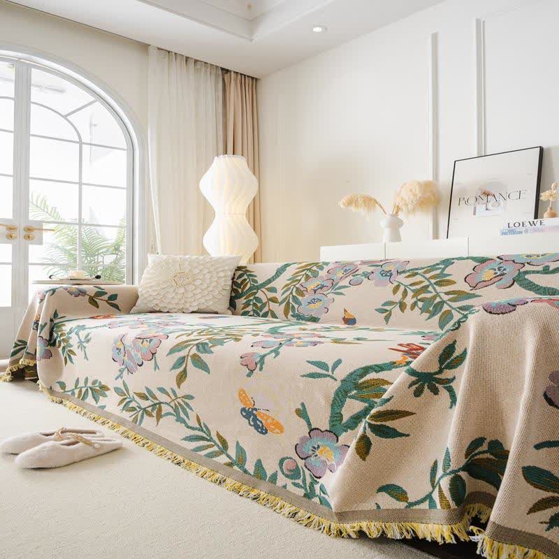 Green Leaf Floral Chenille Sofa Protector - image 1