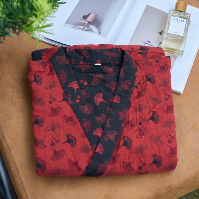 Two-Tone Ginkgo Cotton Gauze Kimono Robe - image 18