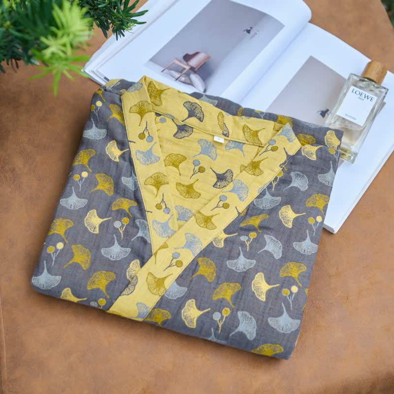 Two-Tone Ginkgo Cotton Gauze Kimono Robe - image 14