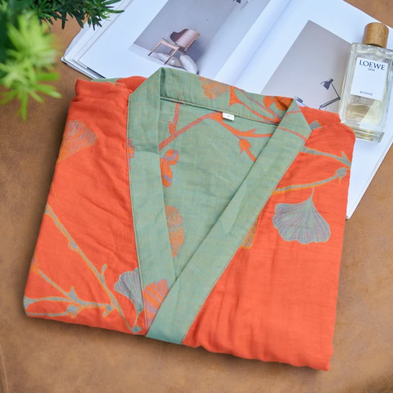 Large Ginkgo Leaf Cotton Kimono Robe - image 11