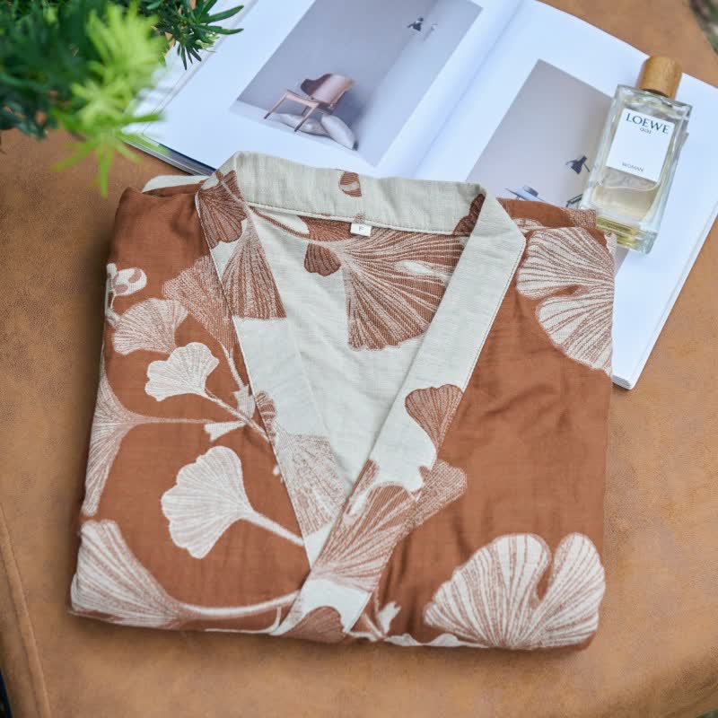 Large Ginkgo Leaf Cotton Kimono Robe - image 16
