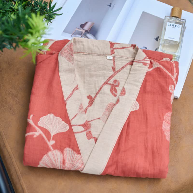 Large Ginkgo Leaf Cotton Kimono Robe - image 9