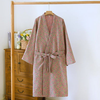 Begonia Cotton Japanese Kimono Robe - Green - L - image 12