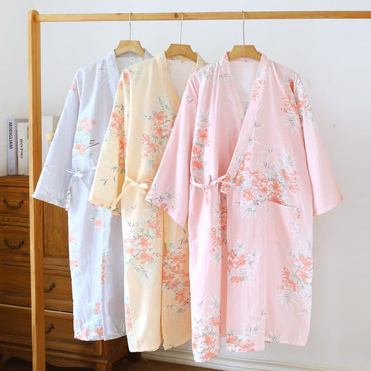Peach Blossom Cotton Japanese Kimono Robe - image 0