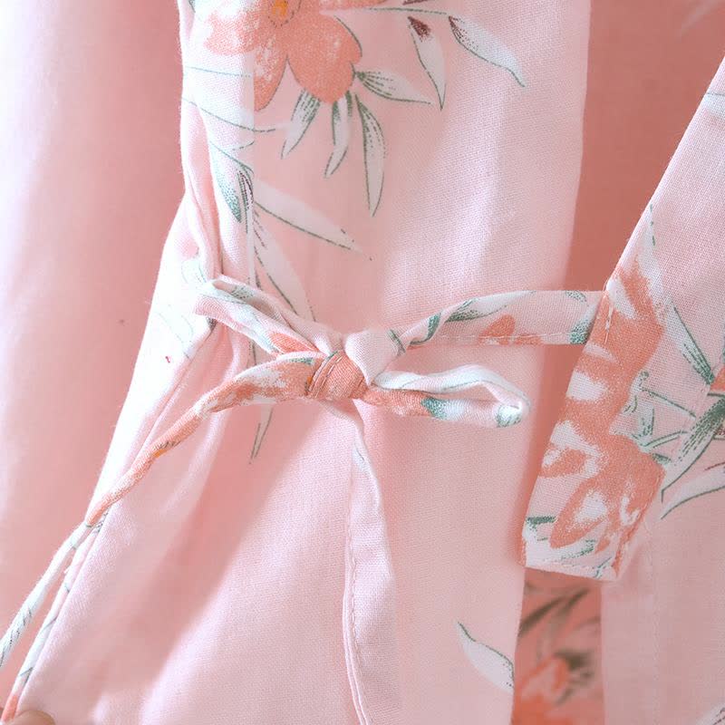 Peach Blossom Cotton Japanese Kimono Robe - image 7