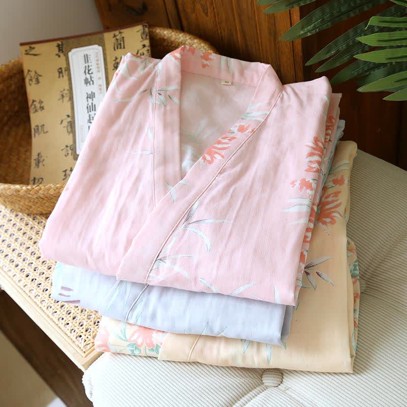Peach Blossom Cotton Japanese Kimono Robe - image 2