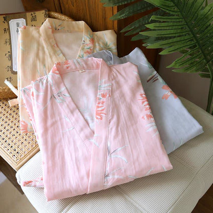 Peach Blossom Cotton Japanese Kimono Robe - image 3