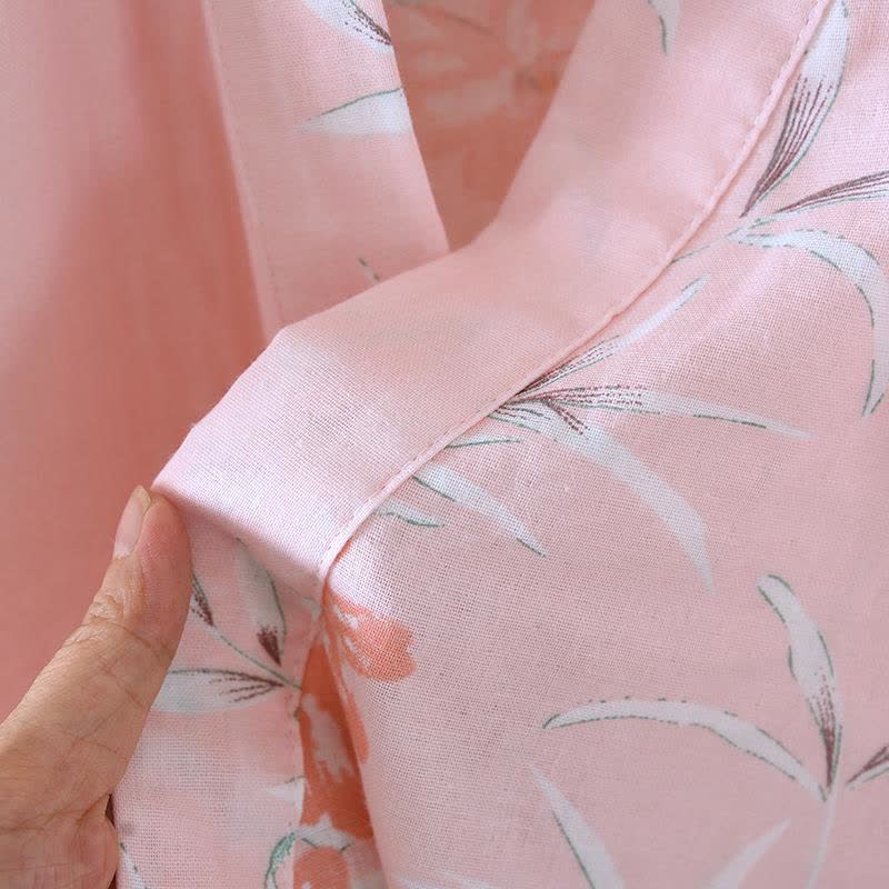 Peach Blossom Cotton Japanese Kimono Robe - image 6