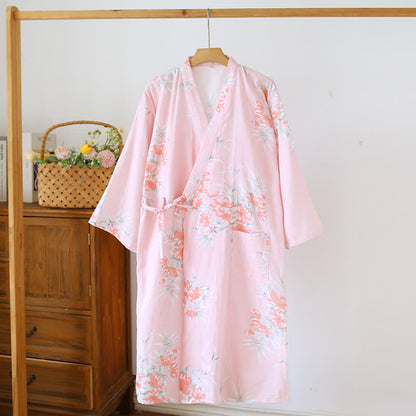Peach Blossom Cotton Japanese Kimono Robe - Pink - L - image 5