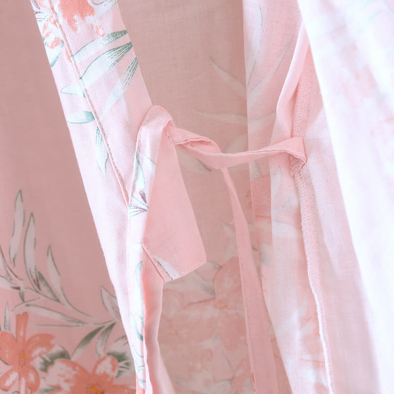 Peach Blossom Cotton Japanese Kimono Robe - image 12