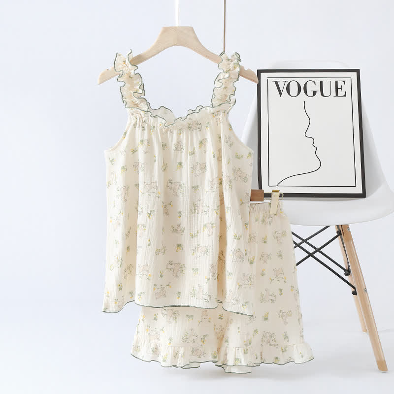 Rustic Bunny Cotton Ruffle Cami Pajamas - image 1