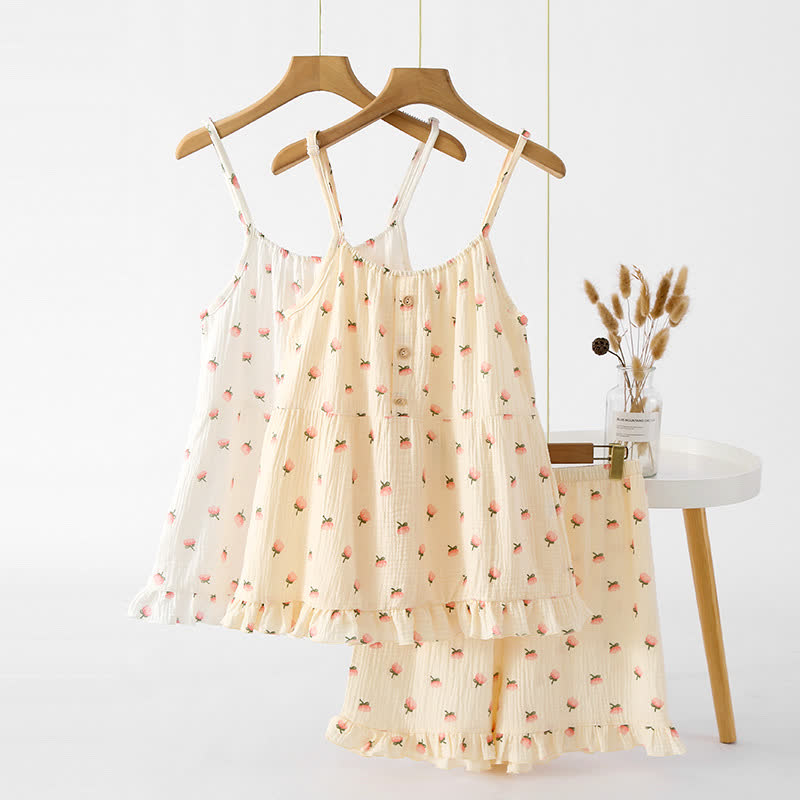 Kapok Flower Cotton Gauze Ruffle Pajamas - image 0