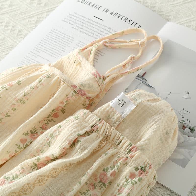 Striped Floral Cotton Gauze Cami Pajamas - image 1