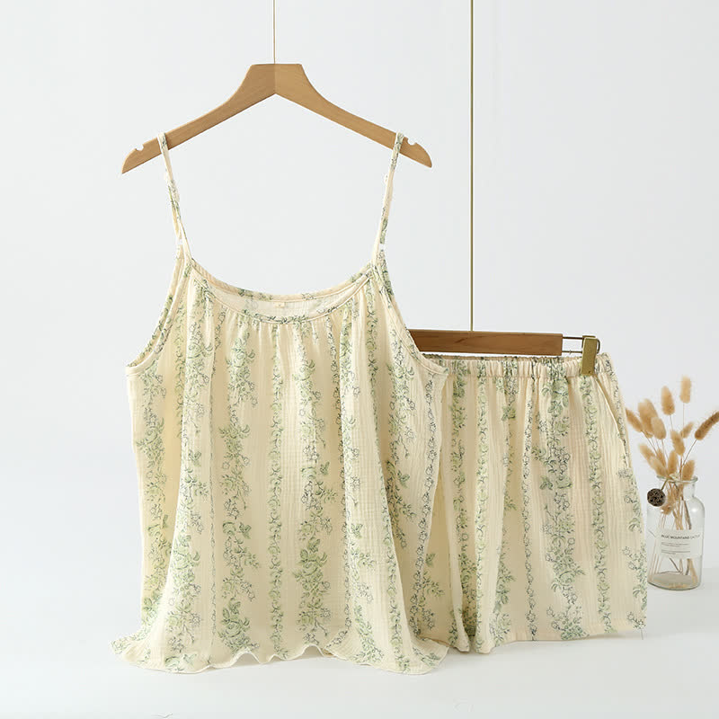 Green Floral Stripe Cotton Cami Pajamas - XL - image 0