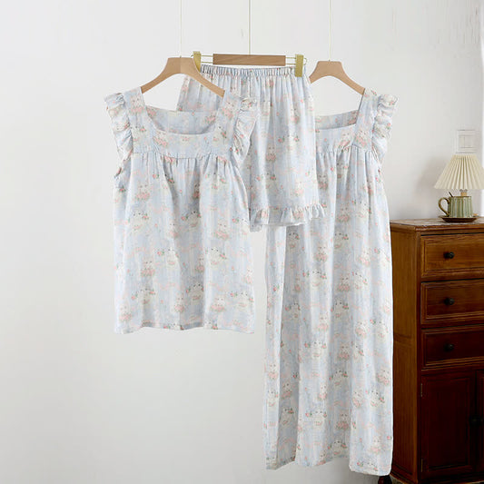 Cat Print Padded Ruffle Sleeveless Nightwear - image 0