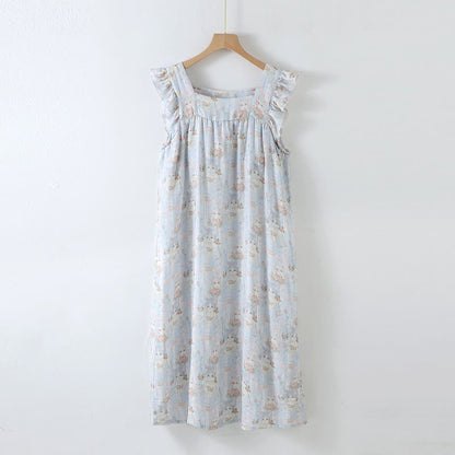 Cat Print Padded Ruffle Sleeveless Nightwear - Nightdress - XL - image 2