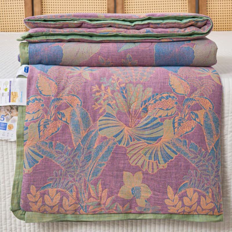 Tropical Leaf Natural Cotton Double Gauze Quilt - image 1