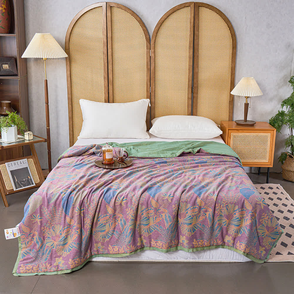 Tropical Leaf Natural Cotton Double Gauze Quilt - Queen - image 0