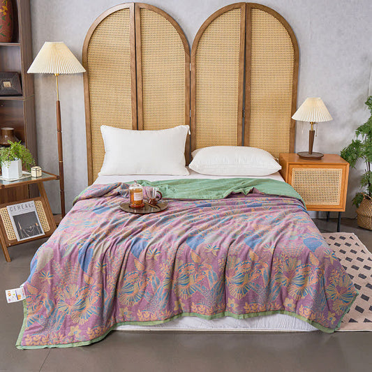 Tropical Leaf Natural Cotton Double Gauze Quilt - Queen - image 0