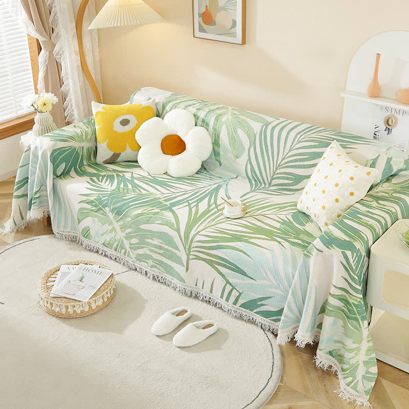 Botanical Leaf Sofa Waffle Throw Blanket - image 1