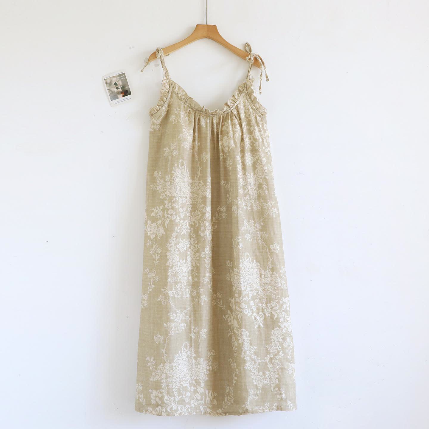 Rose Bow Cotton Padded Cami Nightdress - Khaki - XL - image 14