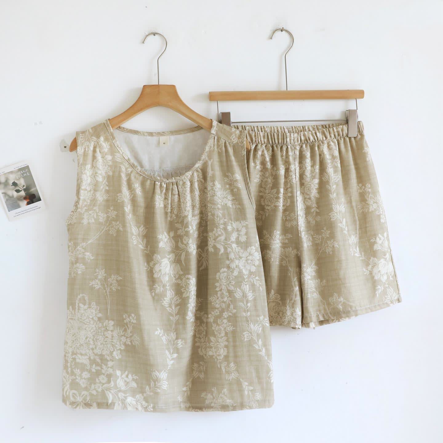 Rose Bow Cotton Tank Pajama Set - Khaki - XL - image 14