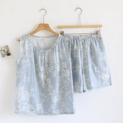 Rose Bow Cotton Tank Pajama Set - Blue - XL - image 2