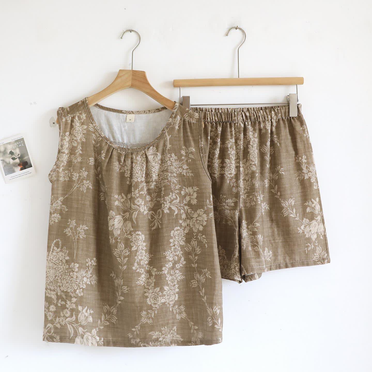 Rose Bow Cotton Tank Pajama Set - Brown - XL - image 12