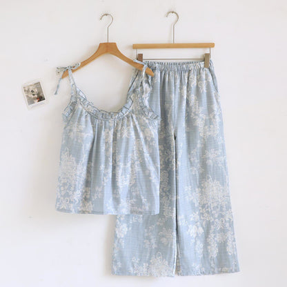 Rose Bow Cotton Padded Cami Pajamas - Blue - Cami & Pants - XL - image 4