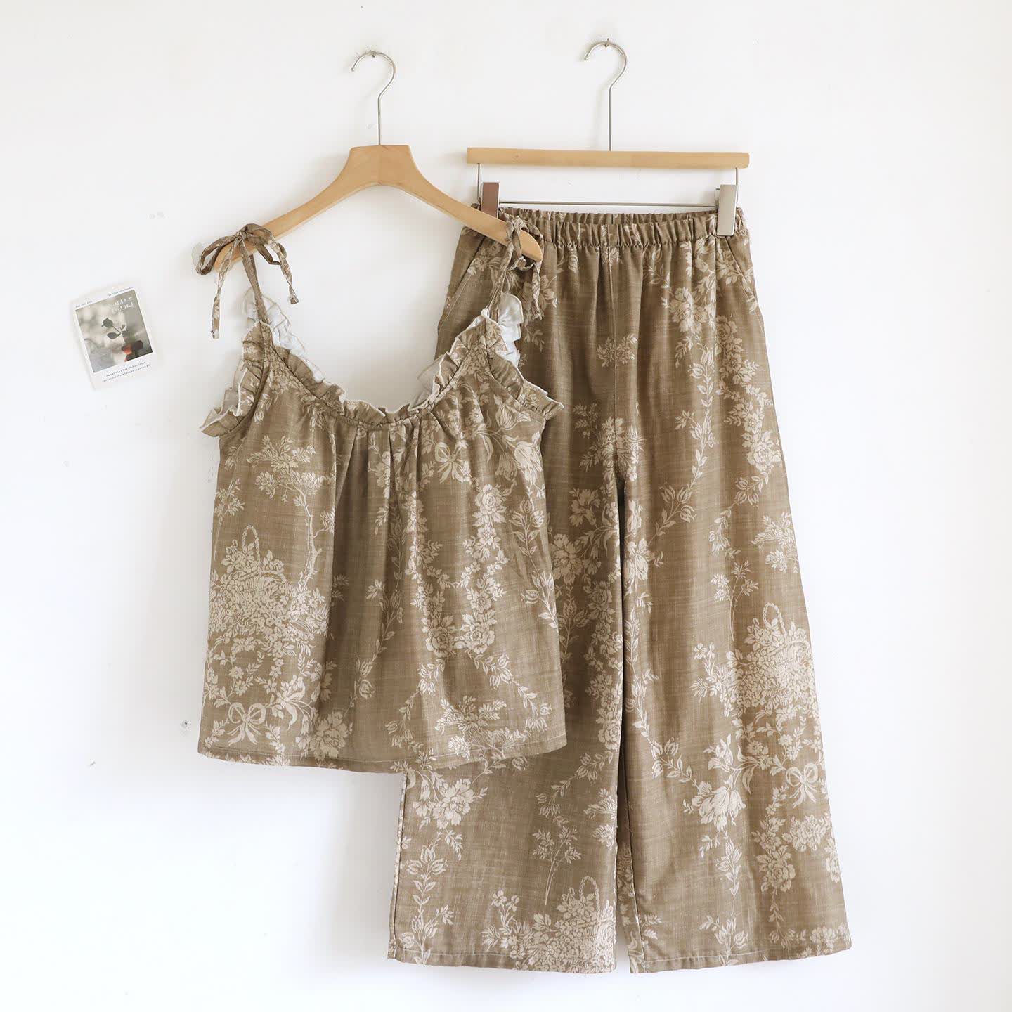 Rose Bow Cotton Padded Cami Pajamas - Brown - Cami & Pants - XL - image 17