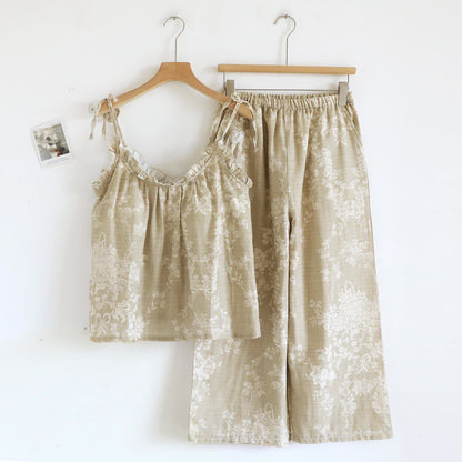 Rose Bow Cotton Padded Cami Pajamas - Khaki - Cami & Pants - XL - image 19